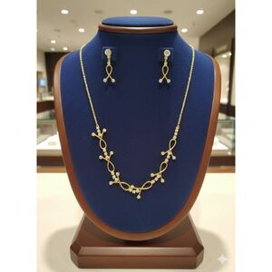 Gold Tone Crystal Bowknot Loop Necklace Earrings Jewelry Set